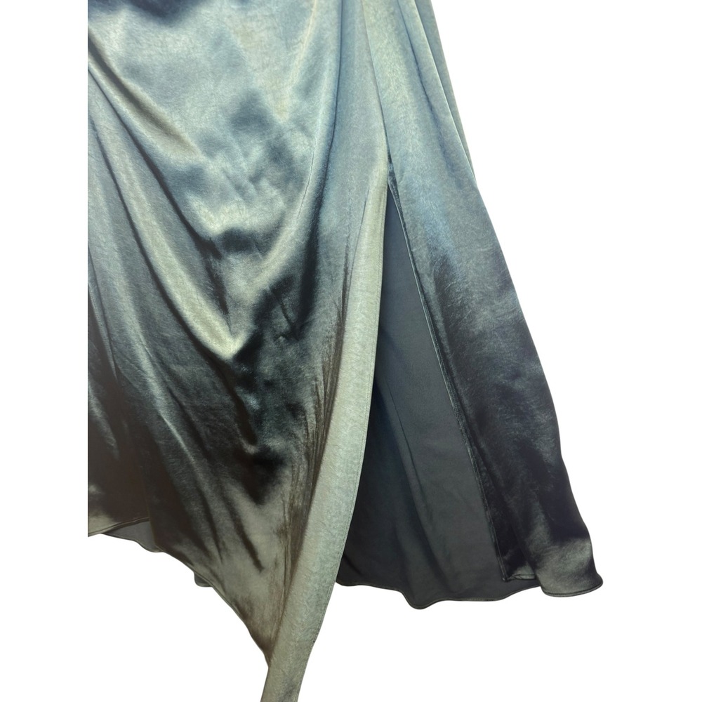 Grade & Gather Satin Mock Neck Ruched Midi Dress Dark Green Sleeveless Large - Picture 6 of 11